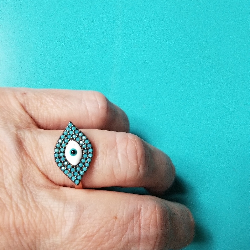 Evil eye turquoise & enamel rose gold ring